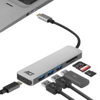 ACT Hub USB C + lecteur de carte AC7050 Gris 0.15 m