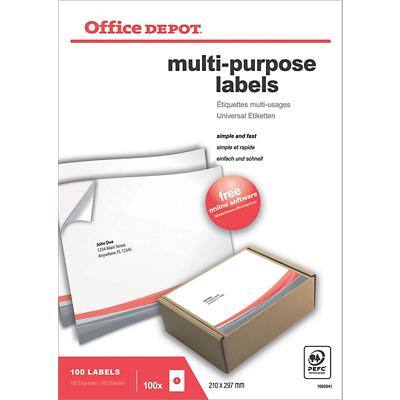 Office Depot Rechte hoeken Multifunctionele etiketten Wit 100 stuks