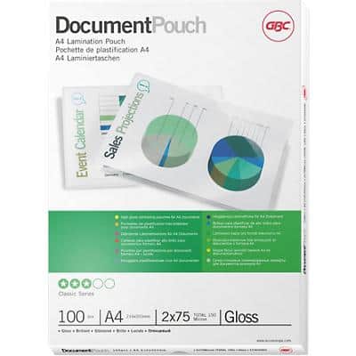 Pochette de plastification Document GBC A4 Brillant 75 microns (2 x 75) Transparent 100 Unités