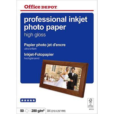 Papier photo Office Depot Jet d'encre Brillant A4 280 g/m² Blanc 50 Feuilles