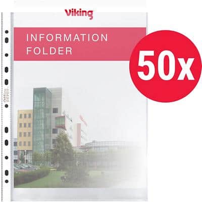 Viking Showtassen Recycled A4 Glashelder Transparant 80 micron PP (Polypropeen) Boven 11 Gaten 50 Stuks