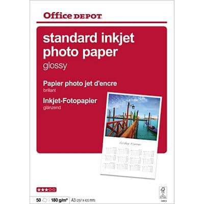 Office Depot Inkjet Fotopapier Glanzend A3 180 g/m² Wit 50 Vellen