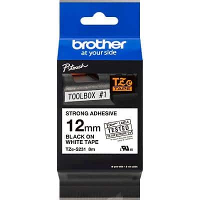 Brother TZe-S231 Authentiek Strong Adhesive Labeltape Zelfklevend Zwart op wit 12 mm x 8m