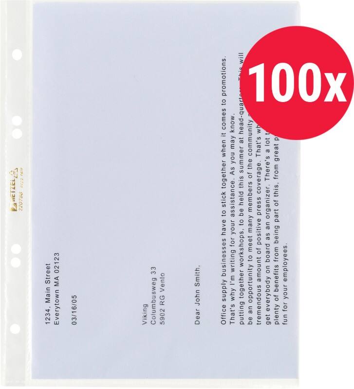 Hetzel Showtassen A5 Generfd Transparant 43 micron PP (Polypropeen) Boven 6 Gaten 220766 100 Stuks