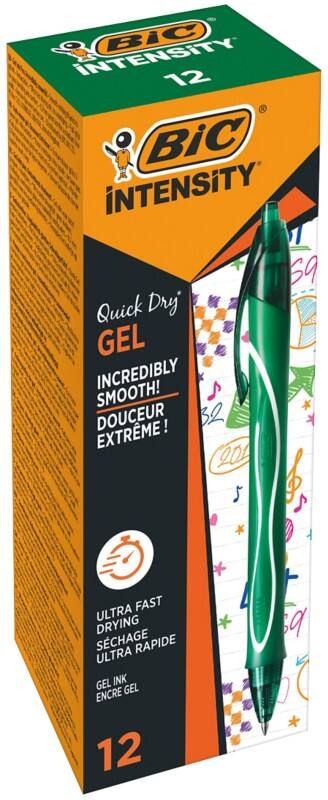 BIC Gel-ocity Quick Dry Intrekbaar Gelpen Groen 0,3 mm Medium Rollerball Navulbaar 12 Stuks 