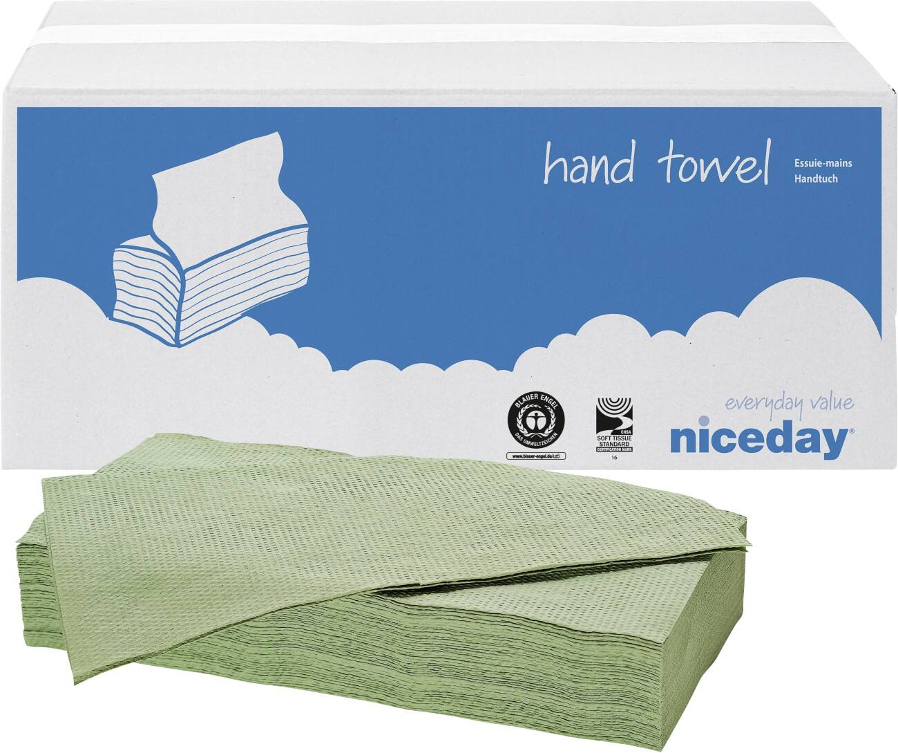 Niceday Papieren handdoeken Standard 1-laags V-vouw Groen 20 Stuks à 250 Vellen