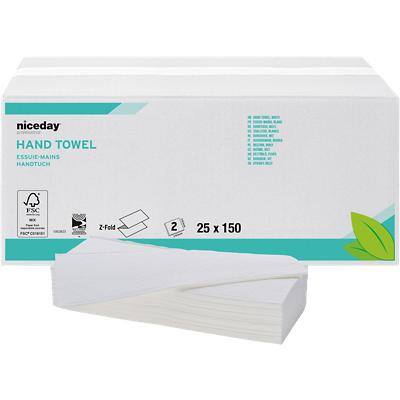 Niceday Professional Standard Handdoeken Z-vouw Wit 2-laags 1002823 25 Rollen à 150 Vellen