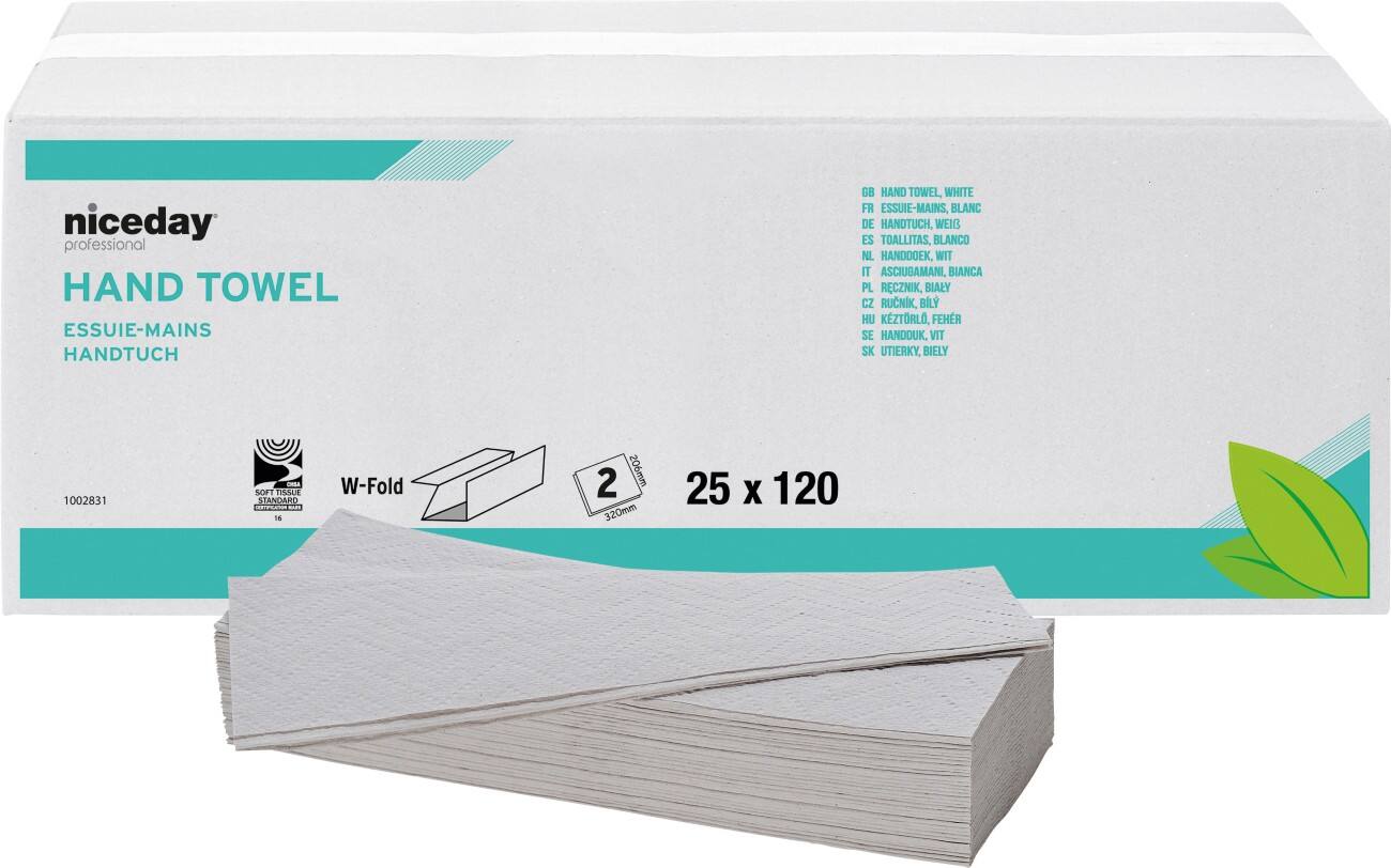 Essuie-mains Niceday Professional Standard 2 épaisseurs Pliage en M Blanc 25 Unités de 120 Feuilles