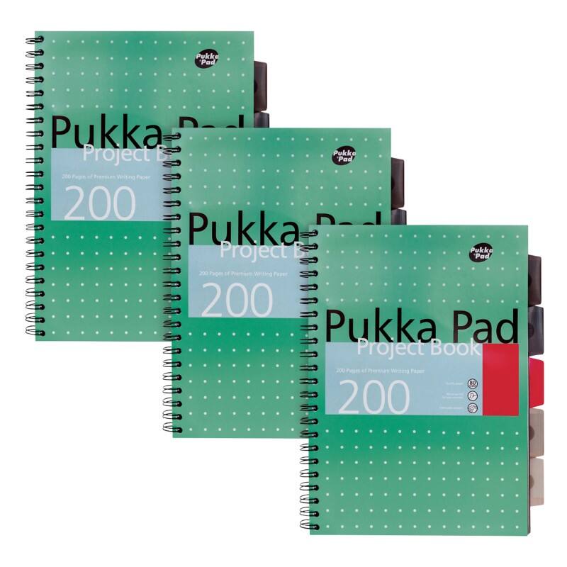 Cahier Pukka Pad Metallic A4+ Ligné Reliure spirale PP (Polypropylène) Dos cartonné Vert Perforé 200 pages 3 unités