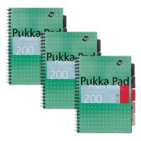 Pukka Pad Projectboek Metallic A4+ Gelinieerd Spiraalgebonden PP (Polypropeen) Harde rug Groen Geperforeerd 200 Pagina’s 3 Stuks