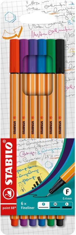 Stylo-feutre STABILO point 88 Pointe fine 0,4 mm Assortiment 6 unités