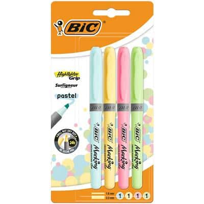 BIC Brite Liner Grip Pastell tekstmarker Beitelpunt 1,6 mm pastelkleuren assorti 4 stuks
