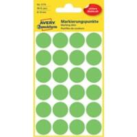 Pastilles autocollantes Avery 3174 Adhésif Spécial Vert clair 18 x 18 mm 4 Feuilles de 24 Étiquettes