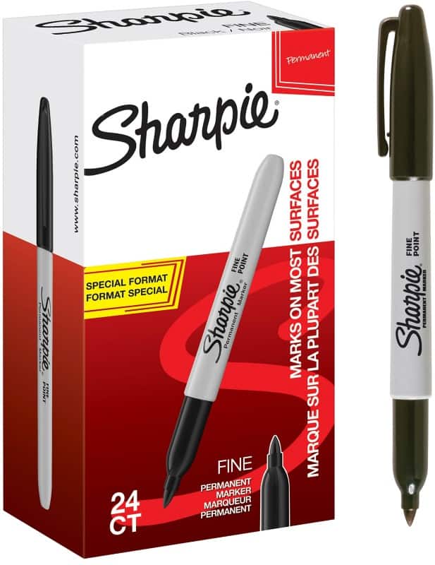 Sharpie Fine Permanentmarker Fijn Ronde punt - Zwart Waterbestendig 24 Stuks