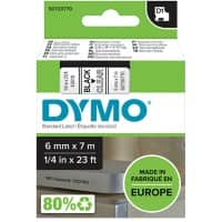 Dymo D1 S0720770 / 43610 Authentiek Labeltape Zelfklevend Zwart op transparant 6 mm x 7m