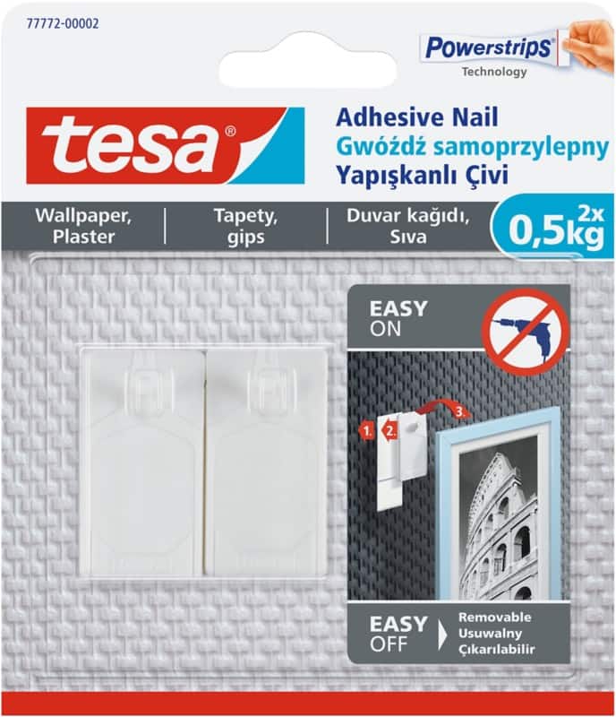 tesa Powerstrips Zelfklevende spijkers Niet-permanent 14 cm Wit 2 Stuks