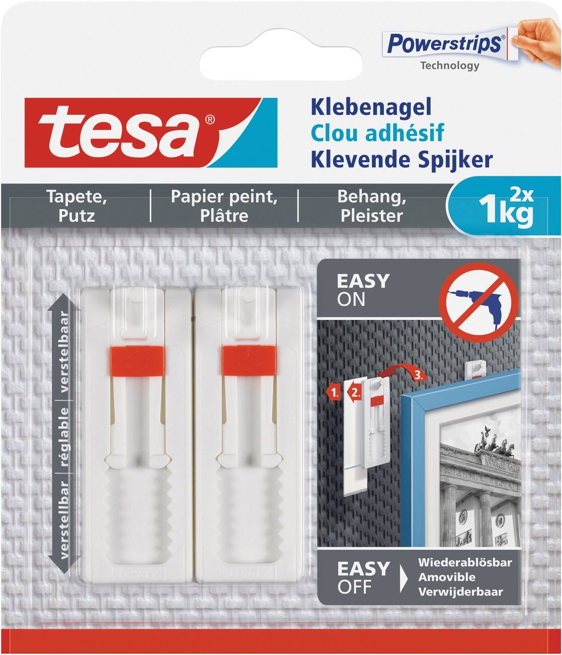 Clou adhésif tesa Powerstrips Non permanent 14 cm Blanc 2 Unités
