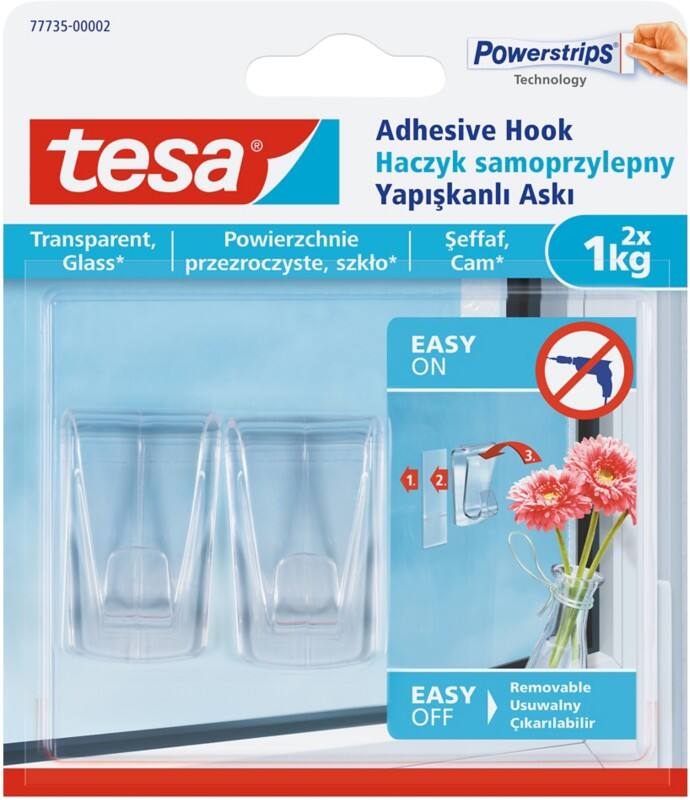 tesa Powerstrips Zelfklevende haken Niet-permanent 14 cm Transparant 2 Stuks