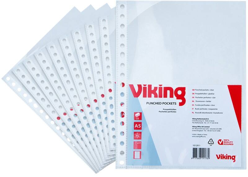 Viking Showtassen A5 Glashelder Transparant 80 micron PP (Polypropeen) Boven 17 Gaten 25 Stuks