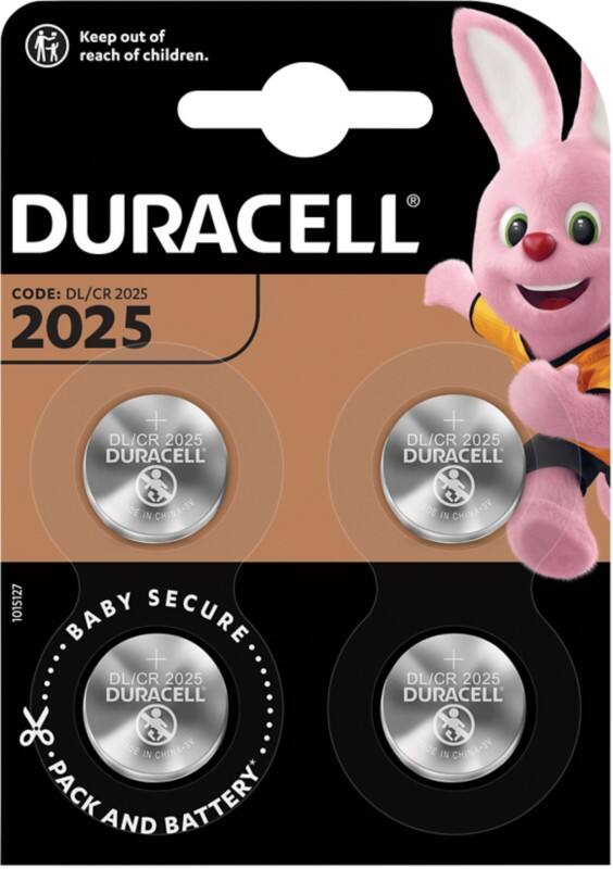 Duracell Knoopcelbatterij Speciality CR2025 165 mAh Lithium Mangaandioxide (Li-MnO2) 3 V 4 Stuks
