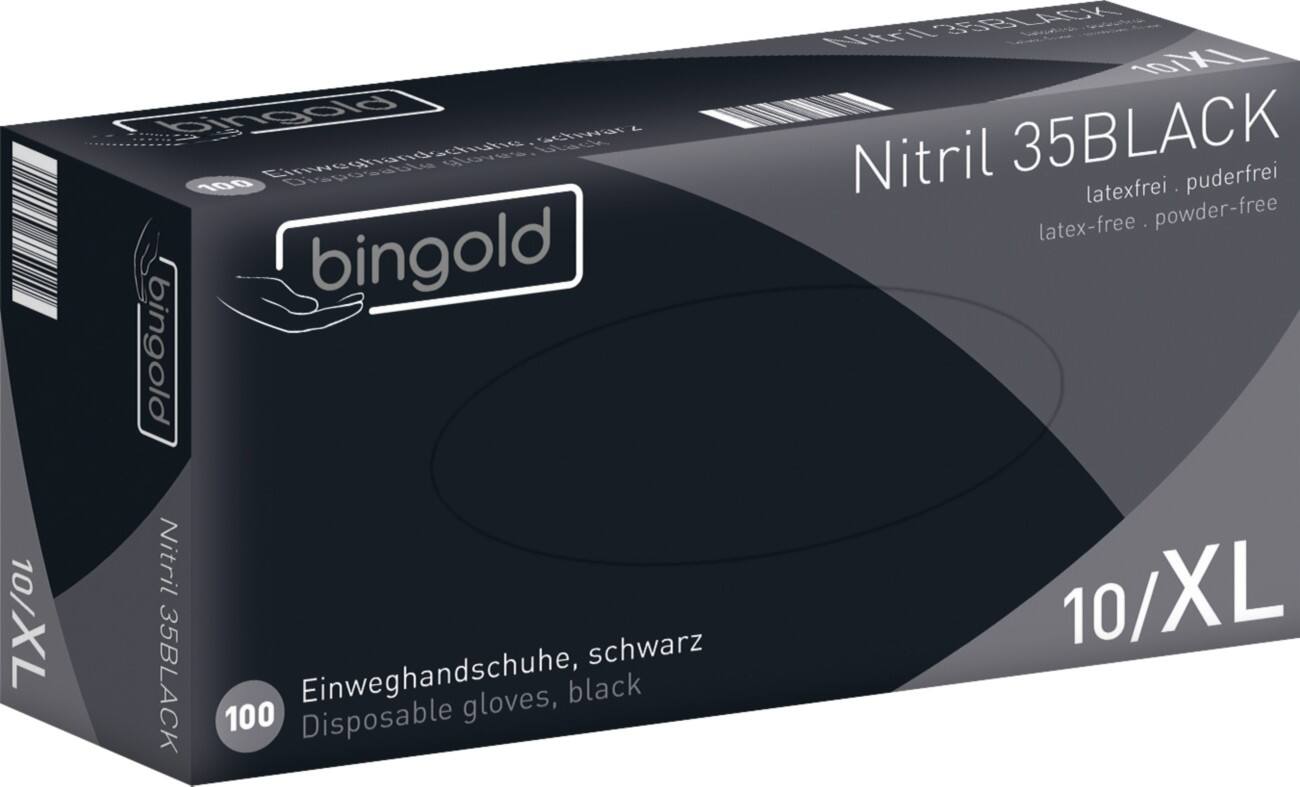 bingold Handschoenen Nitril 35 Nitril Poedervrij Maat XL Zwart 100 Stuks