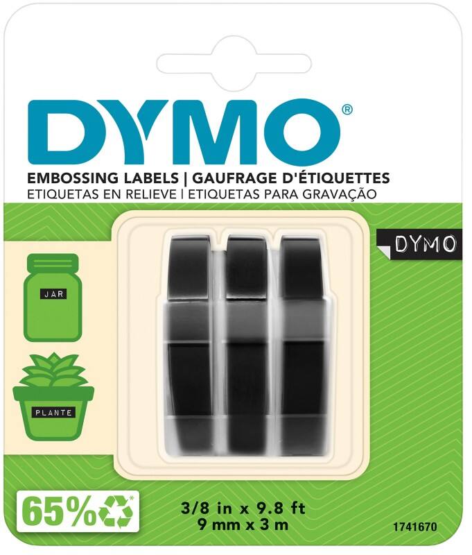 Ruban d'étiquettes DYMO S0847730 3D Blanc sur noir 9 mm x 3 m 3 unités