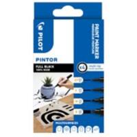 Pilot PINTOR Lakmarker Ronde punt, Beitelpunt 0.7 mm Zwart 4 Stuks