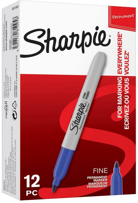Sharpie FINE POINT Permanentmarker Fijn Ronde punt - 1,5 mm Blauw 12 Stuks