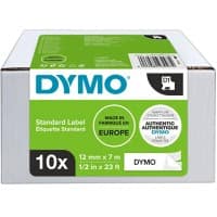 Ruban d’étiquettes Dymo D1 S0720530 / 45013 d’origine Autocollantes Noir sur blanc 12 mm x 7 m Paquet de 10