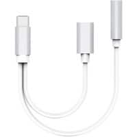 XLAYER 215071 1 x USB C male naar 1 x jack 3.5mm female, 1 x USB C female adapterkabel 0.12m Zilver