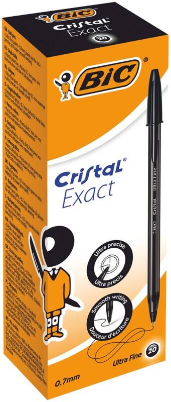 Stylo bille BIC Cristal Exact Noir 0,28 mm Extra fin Bille 20 Unités