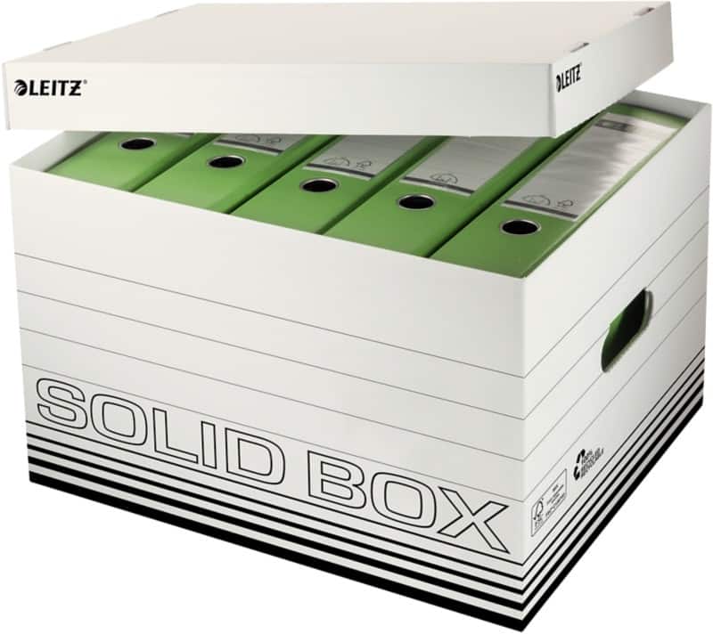 Boîtes d'archivage Leitz Solid 6119 avec couvercle format L blanc carton 34,6 x 45 x 30,5 cm 10 Unités