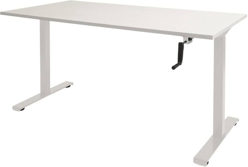Bureau assis-debout Schaffenburg Dextro Slinger Hauteur ajustable Rectangulaire Blanc T-Pied 1600 (l) x 800 (p) x 705 (H) mm Mélamine
