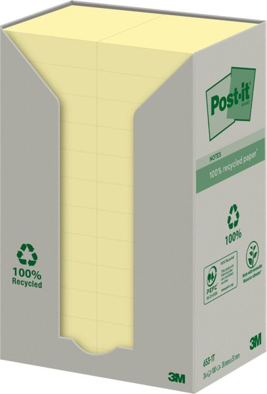 Post-it Recycled Notes 51 x 38 mm Canary Yellow Geel 24 Blokken van 100 Vellen