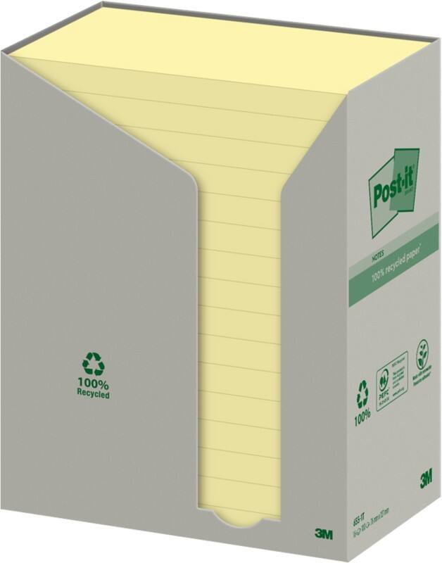 Notes Post-it Recyclées 127 x 76 mm Jaune canari 16 Blocs de 100 Feuilles