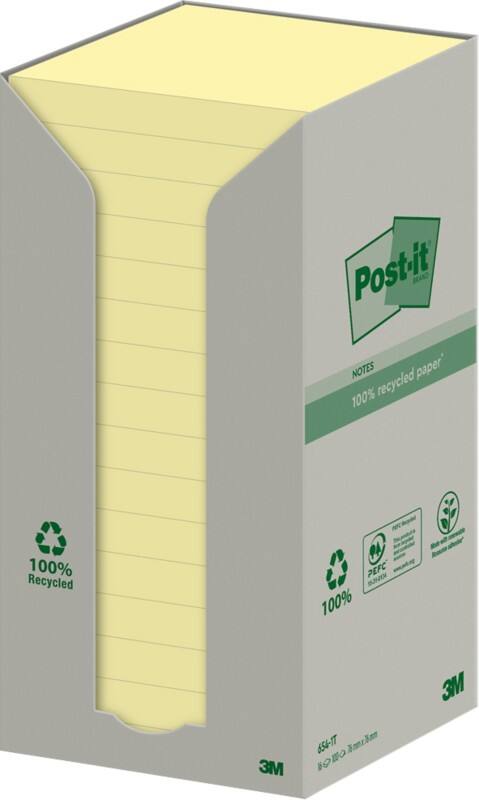 Post-it Recycled Notes 76 x 76 mm Canary Yellow Geel 16 Blokken van 100 Vellen