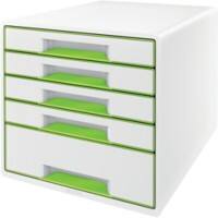 Leitz WOW Cube Ladenkastje Duokleur met 5 laden A4 Wit, Groen 28,7 x 27 x 36,3 cm