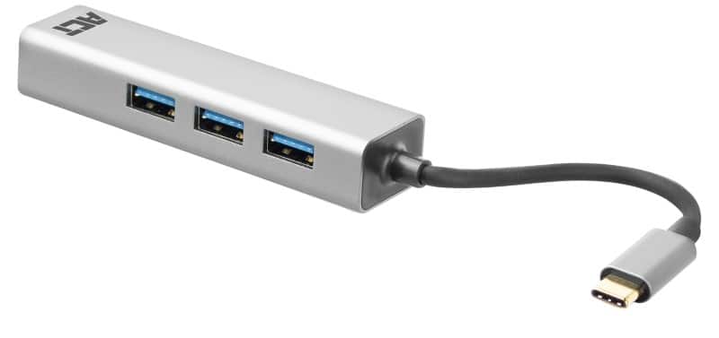 ACT AC7055 1 x USB C male naar 3 x USB A, Gigabit Netwerk Port Hub 0.15m Zwart, grijs