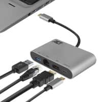 ACT AC7040 1 x USB C male naar 1 x HDMI female, 1 x USB C female, 1 x USB A, 1 x Ethernet Multiport Dock 0.15 m Zwart, Grijs