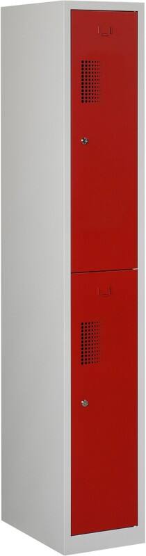 Vestiaire Ceha Métal 2 portes 1 colonne Serrure de sécurité 300 x 500 x 1800 mm Gris, rouge