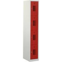 Casier Ceha Métal 4 portes 1 colonne Serrure de sécurité 300 x 500 x 1800 mm Gris, rouge