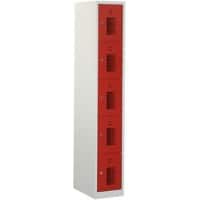 Casier Ceha Métal 5 portes 1 colonne Serrure à cylindre 300 x 500 x 1800 mm Gris, rouge