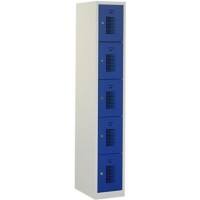 Casier Ceha Métal 5 portes 1 colonne Serrure à cylindre 300 x 500 x 1800 mm Bleu, gris