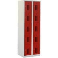 Casier Ceha Métal 5 portes 2 colonnes Serrure à cylindre 600 x 500 x 1800 mm Gris, rouge