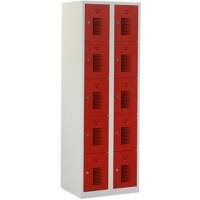 Casier Ceha Métal 5 portes 2 colonnes Serrure de sécurité 600 x 500 x 1800 mm Gris, rouge