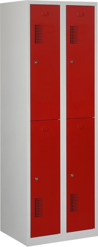 Vestiaire Ceha Métal 2 portes 2 colonnes Serrure à cylindre 600 x 500 x 1800 mm Gris, rouge