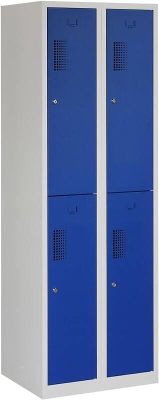 Vestiaire Ceha Métal 2 portes 2 colonnes Serrure de sécurité 600 x 500 x 1800 mm Bleu, gris