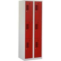 Casier Ceha Métal 3 portes 2 colonnes Serrure de sécurité Gris, rouge