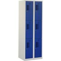 Casier Ceha Métal 3 portes 2 colonnes Serrure de sécurité Bleu, gris