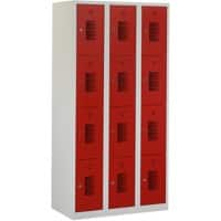 Casier Ceha Métal 4 portes 3 colonnes Serrure à cylindre 900 x 500 x 1800 mm Gris, rouge